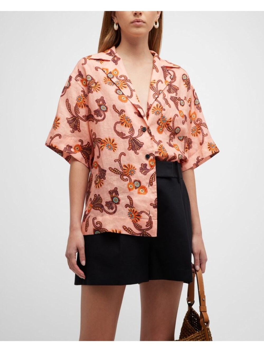 ALC Sandstone 100% Linen Paisley Floral Camp Shirt Top S NWT